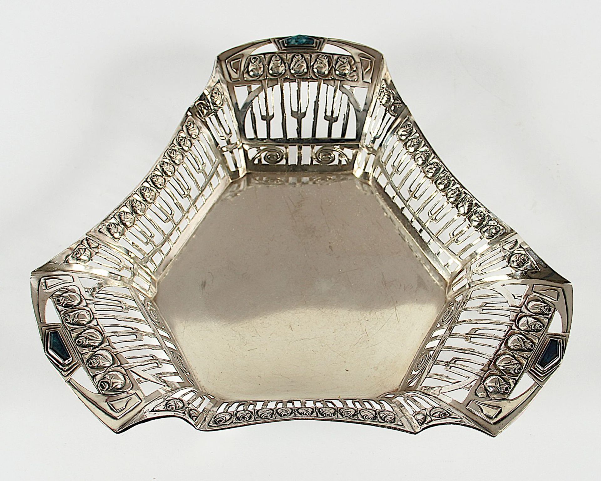 Jugendstil-Korbschale, Silber 800/ooo, deutsch, um 1900