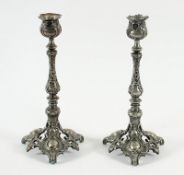 Paar Kerzenleuchter, Metall, versilbert, 19.Jh.
