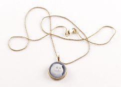 Gemmenanhänger an Kette, 585/ooo Gelbgold, Kätzchen, Achat