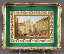 Prunktablett mit Wiener Ansicht, Franziskanerplatz, Ernst Wahliss, Wien, E.19.Jh.