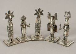 fünf Figuren, Silber, Hopi-Indianer, wohl J. Castillo, USA, 20.Jh., Nachlass Grillo