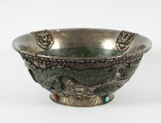 Schale, Jade, Montierung Silberlegierung, Tibet, 20.Jh.