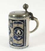 Walzenkrug, Steinzeug, Westerwald, datiert 1741