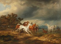 Adam, Albrecht (1786-1862), "Pferde in einer Flusslandschaft"