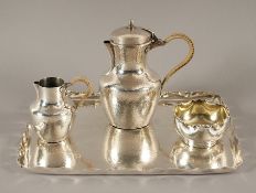 Jugendstil-Kaffeekern auf Tablett, Metall, versilbert, Christofle