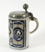 Walzenkrug, Steinzeug, Westerwald, datiert 1741