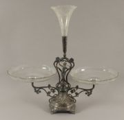 Jugendstil-Tafelaufsatz, Metall, versilbert, deutsch, um 1900