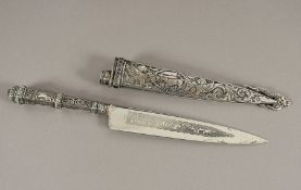 Messer mit Scheide, Metall, versilbert, 20.Jh.