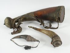 drei Pulverhörner, Horn, Metall, Tibet/Nepal