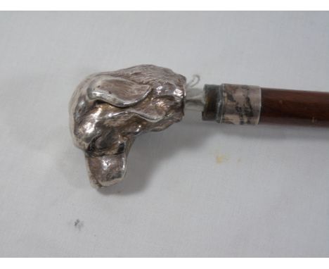 Antique hard wood walking stick with cast metal dogs head top approx. 36"