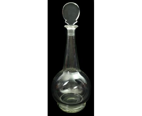 Keith Murray for Stevens & Williams - A colourless glass decanter and stopper, the globular body with faceted tapered flask f