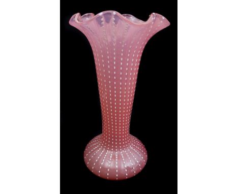 Graystan - Elizabeth Graydon-Stannus - A pink opal trumpet vase on bulbous base with flared wavy rim, fluted, the ribs picked