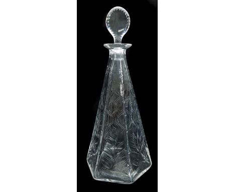 James Powell & Sons Whitefriars Limited - A hexagonal Spanish cut decanter and stopper, acid etched retailers mark to base of
