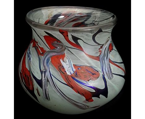 Norman Stuart Clarke - British Art Glass, A large 'Jackson Pollock' vase of flattened globular form with flared neck, decorat