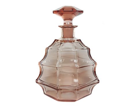 Moser - A Royalit Art Deco decanter and stopper of stepped Christmas tree form acid etched oval mark, Royalit Moser Bohemia t