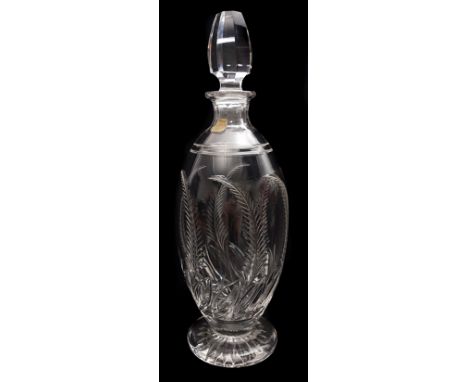 Ludwig Kny for Stuart Glass - A colourless glass Ellesmere pattern decanter, the ovoid body cut with fern leaf motifs above a