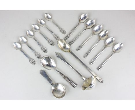Danish silver items, to include six teaspoons, sauce ladle, caddy spoon, six coffee spoons, jam spoon and a long handled spoo