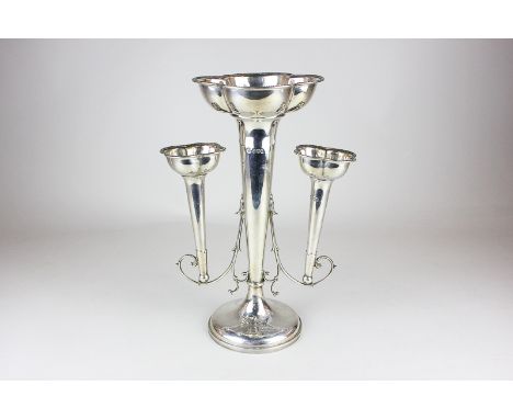 A  George V silver epergne with three graduated vases, maker William Hutton & Sons Ltd, Sheffield 1923, presented, 30cm high,