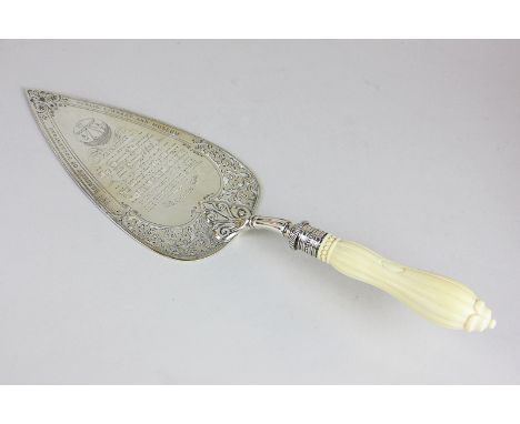 A Victorian silver ceremonial trowel presented to His Worship the Mayor, John Banks Esq, on the occasion of his laying the fo