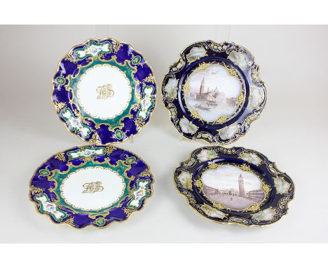 A pair of Vienna porcelain cabinet plates, each depicting a scene of Venice with gilt and blue border, with six small painted