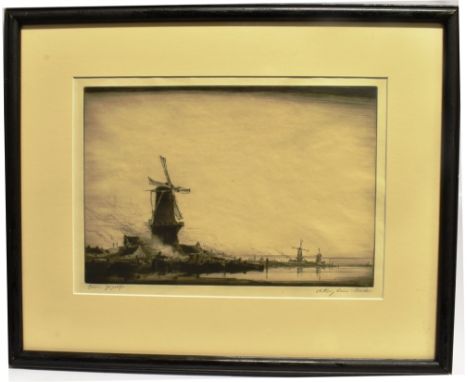 ANTHONY RAINE BARKER (1880 - 1963) Coastal scene with windmills first edition proof print signed in pencil to the margin,  23