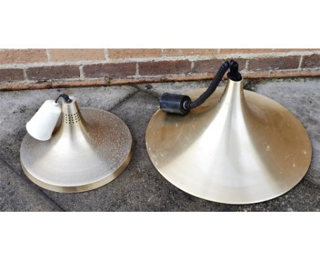 TWO 'RETRO' SPUN METAL CEILING LIGHT PENDANTS  60cm and 41cm diameter