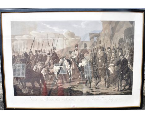 19TH CENTURY - A LARGE VIENNESE PRINT OF 'THE COSSACKS CROSSING THE URALS JULY 1799'  94cm wide.  Note: A version of this pri