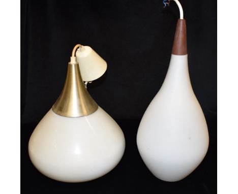 TWO FROSTED GLASS CEILING LIGHT PENDANTS  43cm and 33cm high