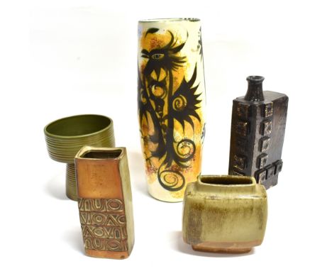ASSORTED STUDIO POTTERY including Louis Hudson vase with impressed decoration 19cm high, and a large Celtic pottery vase 39cm