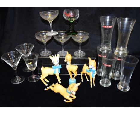BREWERIANA - A BABYCHAM COLLECTION  comprising one ceramic and three plastic figurines, and six assorted glasses; together wi