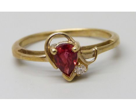 A 9ct gold ruby and diamond ring, 1.8g, N