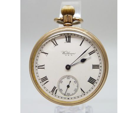 A 9ct gold cased Waltham pocket watch, Birmingham 1930, 79g total weight including movement