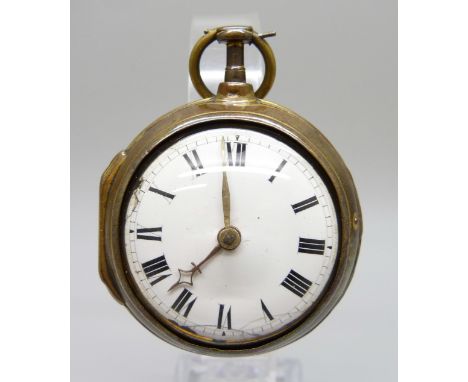 An early 19th Century pair cased verge fusee pocket watch with monogram, signed R. Parker, London, a/f