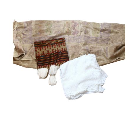 A Vintage needlework design bag, an Indian needlework panel etc 