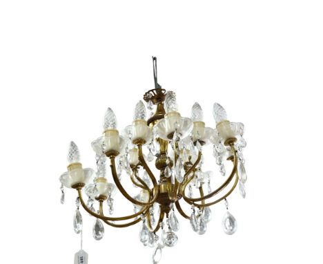 An 8-branch 2-tier brass and glass lustre chandelier, length 45cm 