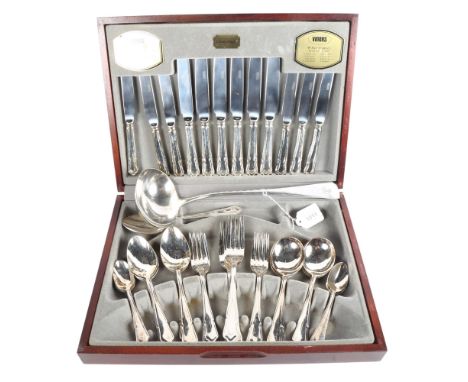 A Viners Dubarry Classic canteen of cutlery for 6 people, lacking 2 pieces, and a large silver plated ladle 