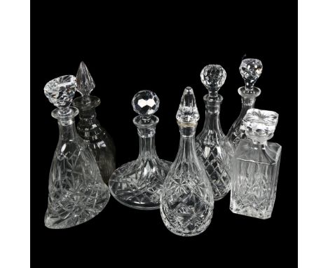 7 various glass decanters and stopper, including a ship's decanter 