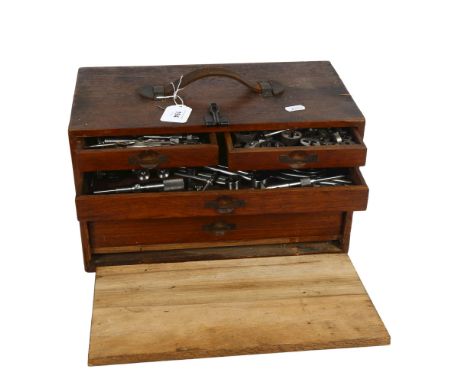A Vintage engineer's tool chest with 5 fitted drawers, complete with various engineering tools, chest width 36cm, height 21cm