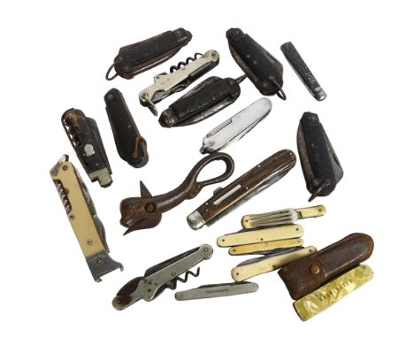 Vintage pocket knives and penknives, and a can opener 
