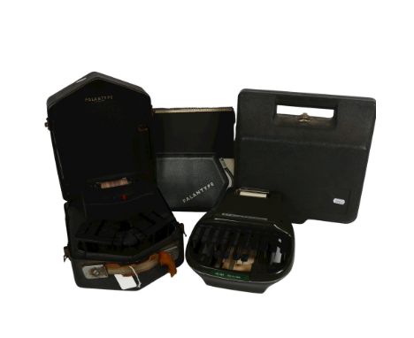 A Vintage Stenograph Secretarial Model shorthand machine, and a Palamtype stenotype machine, both boxes, with various ephemer