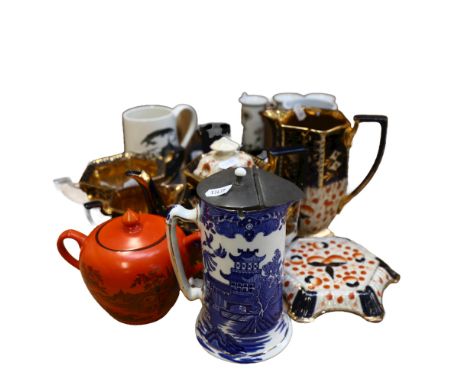 1920s 5-piece tea set, Wedgwood Basalt ware coffee cans and saucers etc 