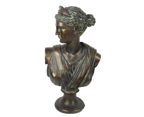 A verdigris terracotta bust of Diana, height 52cm 