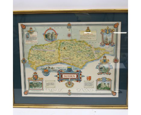 The Royal Sussex Regiment, a coloured map of Sussex produced for the Women's Land Army Benevolent Fund, by kind permission to