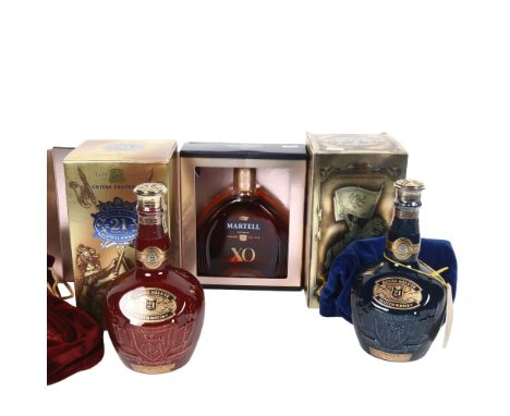 2 boxed Royal Salute Scotch Whisky, and a boxed Martell Cognac 
