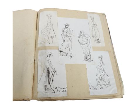 A Victorian scrapbook with various hunting scene sketches etc 