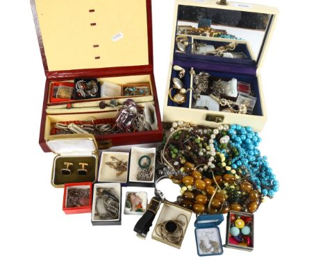 3 boxes of Vintage and other costume jewellery, including a silver enamel necklace, dress rings, necklaces etc 