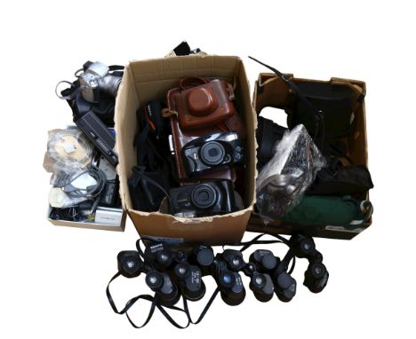 A quantity of various Vintage cameras and binoculars (2 boxes) 