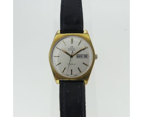 A gold-plated Omega Genève Automatic gentleman's Wristwatch, circa 1977, the silvered dial with gilt/black baton markers and 