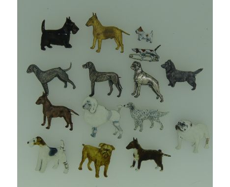 A quantity of vintage enamel Brooches of Dogs, by Kenart, seven marked silver including bulldog, poodle, terriers etc., six o