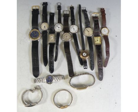 A 14k gold Waltham Premier Wristwatch, on plated expanding bracelet, together with thirteen other vintage wristwatches, lady'